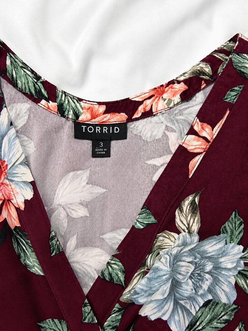 Torrid 3X Burgundy Floral Midi Challis Shirt Dress Sharkbite Pockets 13226929 - Picture 4 of 6
